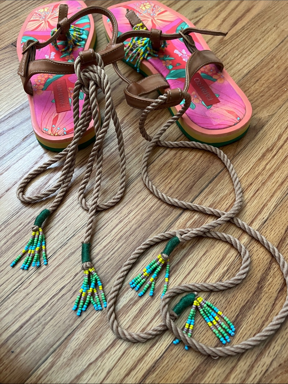 FARM Rio Vibrant Beaded Floral Tropical Print Sandal Size 9 / EU 40 - Picture 4 of 14